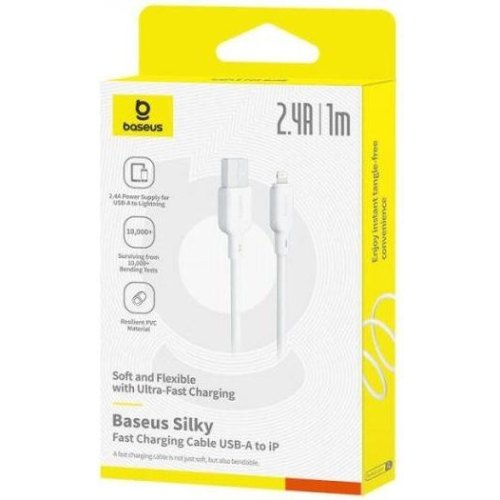 Кабель Baseus Silky Series Fast Charging, USB Type-A to Lightning, 2.4A, 1м, White (P10377702213-00)