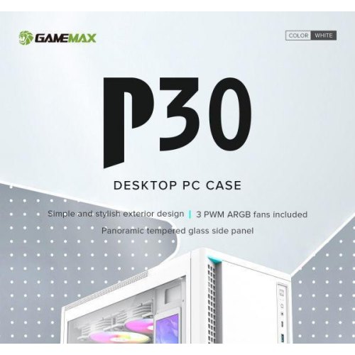 Корпус Gamemax P30 WH, без блока живлення, Midi-Tower, ATX, білий