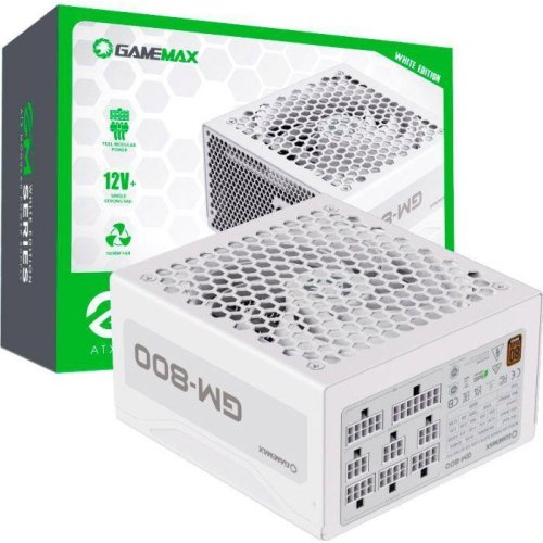 Блок живлення Gamemax GM-800 Modular white, 800W, 80 Plus Bronze, ATX, вентилятор 140мм, модульний, білий