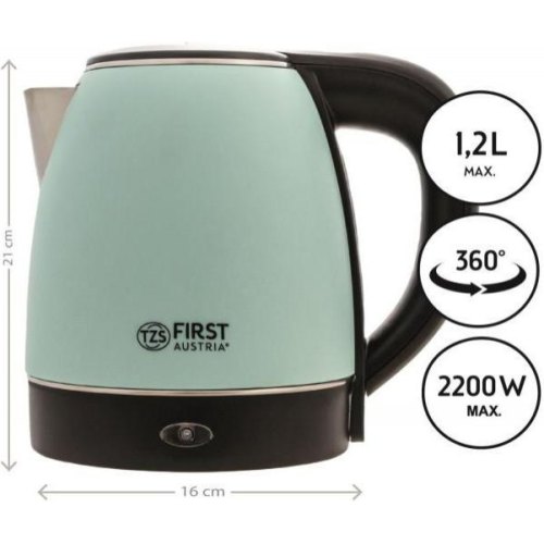 Електрочайник First FA-5407-3-GN, 2200Вт, 1.2л, корпус з нержавіючої сталі
