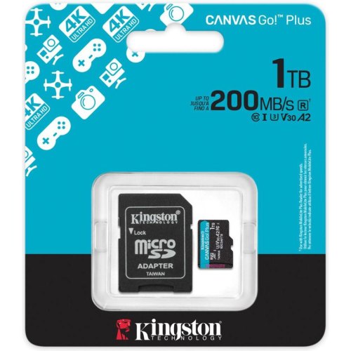Карта пам'яті Kingston Canvas Go Plus Gen4, 1TB, microSDXC, A2 U3 V30, 200MB/s, SD-адаптер (SDCG4/1TB)
