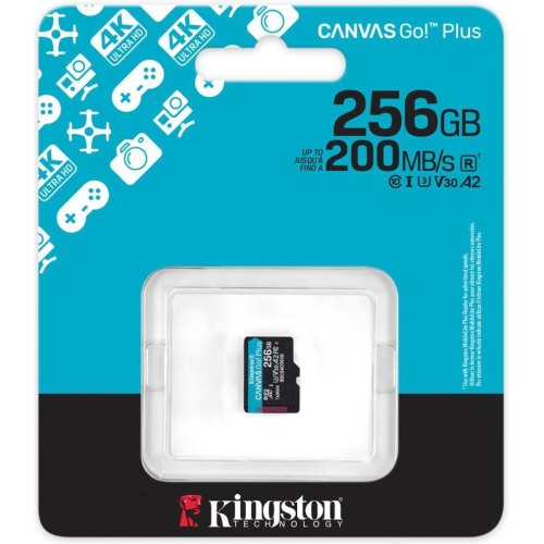 Карта пам'яті Kingston Canvas Go Plus Gen4, 256GB, microSDXC, A2 U3 V30, 200MB/s (SDCG4/256GBSP)