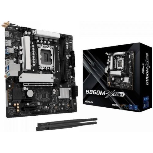 Mатеринська плата ASRock B860M-X WIFI, s1851, Intel B860, mATX, 2xDDR5, 3xM.2, DP/HDMI, 2.5GbE LAN