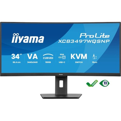 Монітор iiyama XCB3497WQSNP-B1, 34.1 VA UWQHD, вигнутий, 21:9, 0.4 мс, 120Гц, FreeSync, HDR, 1xHDMI 2.0/1xHDMI 1.4/1xDP