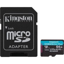 Карта пам'яті Kingston Canvas Go Plus Gen4, 64GB, microSDXC, A2 U3 V30, 200MB/s, SD-адаптер (SDCG4/64GB)