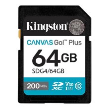 Карта пам'яті Kingston Canvas Go Plus Gen4, 64GB, SDXC, C10 UHS-I U3 V30, 200MB/s (SDG4/64GB)