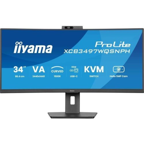 Монітор iiyama XCB3497WQSNPH-B1, 34 VA, вигнутий, 21:9, 0.4мс (MPRT), 120Гц, Adaptive Sync, KVM свіч, 2xHDMI/1xDP/1xUSB
