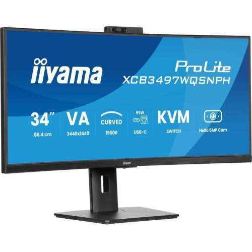 Монітор iiyama XCB3497WQSNPH-B1, 34 VA, вигнутий, 21:9, 0.4мс (MPRT), 120Гц, Adaptive Sync, KVM свіч, 2xHDMI/1xDP/1xUSB