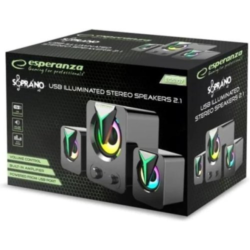 Акустична система 2.1 Esperanza Rainbow Soprano Speakers, USB, LED (EGS107)
