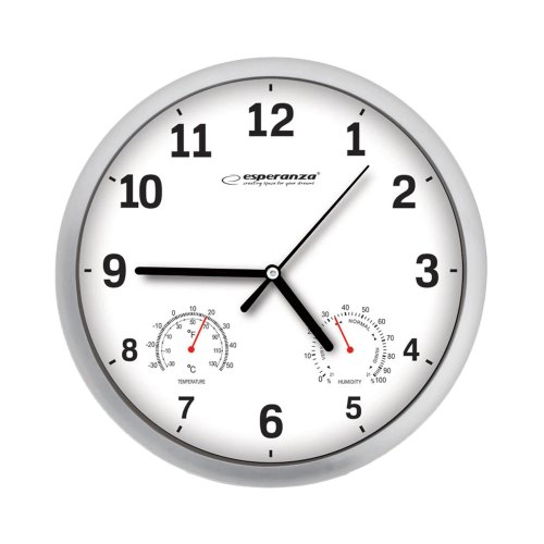 Годинник настінний Esperanza Wall Clock Lyon White, 25см, вимірювання температури та вологості, білий (EHC016W)