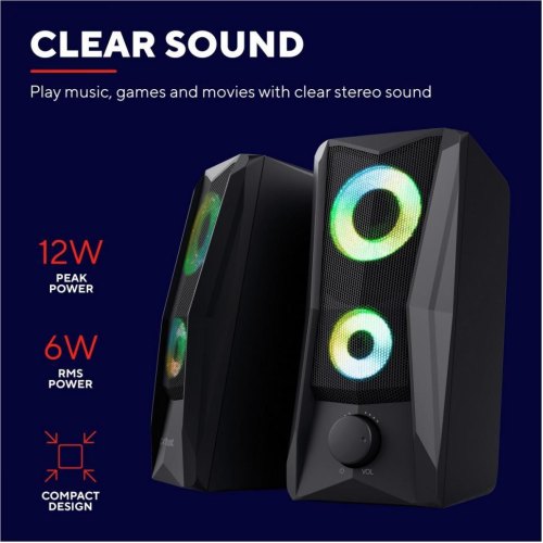 Акустична система 2.0 Trust GXT 606B Javv RGB-Illuminated 2.0 Speaker Set, Black (25108)