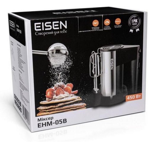 Міксер Eisen EHM-05B, 450Вт, вінчики - 2шт, гаки для тіста - 2шт