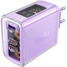 Мережевий зарядний пристрій Acefast A45 Fast Charger, 2xUSB Type-C/1xUSB Type-A, 65W, GaN, Purple alfalfa (6974316282075)
