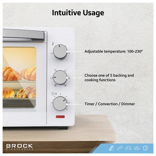 Електропіч BROCK TO 3001 WH, 1600Вт, 30л, механічне керування, біла