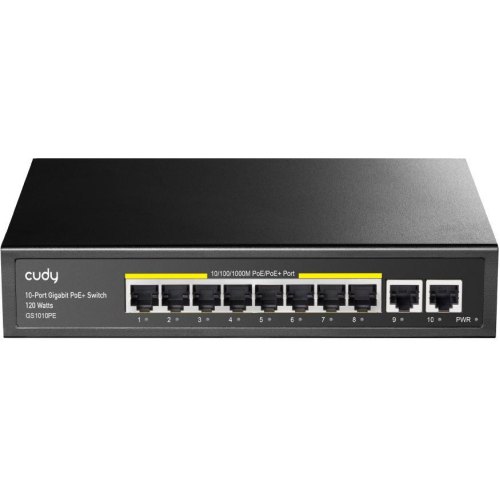 Комутатор Cudy GS1010PE, 8xGigabit PoE+ Switch, 2xGigabit Uplink, 120W (GS1010PE_EU)