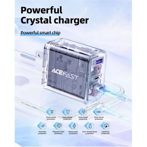 Мережевий зарядний пристрій Acefast A45 Fast Charger, 2xUSB Type-C/1xUSB Type-A, 65W, GaN, Mountain mist (6974316282099)