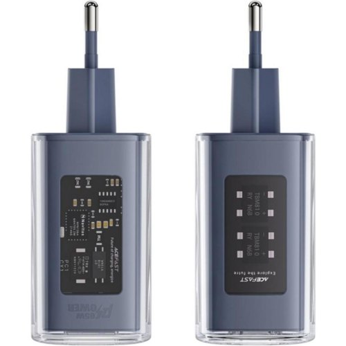 Мережевий зарядний пристрій Acefast A45 Fast Charger, 2xUSB Type-C/1xUSB Type-A, 65W, GaN, Mountain mist (6974316282099)