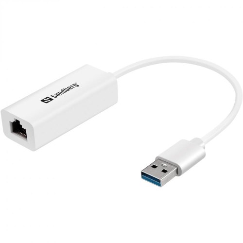 Перехідник Sandberg, USB 3.0 Type-A to Ethernet RJ45 1000 Мбіт/с, білий (133-90)