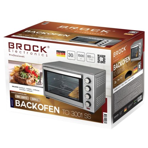 Електропіч BROCK TO 3001 SS, 1600Вт, 30л, механічне керування, гриль, срібна