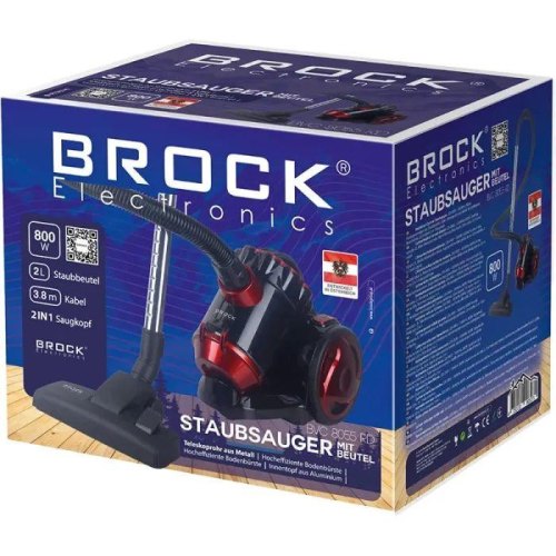 Пилосос BROCK BVC 8055 RD, 800Вт, 2л, контейнер, фільтр НЕРА, чорно-червоний