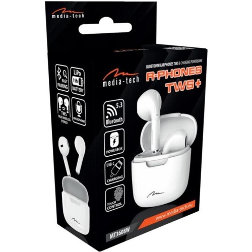 Навушники бездротові TWS Media-Tech R-PHONES, Bluetooth 5.3, White (MT3608W)