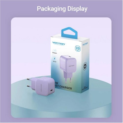 Мережевий зарядний пристрій Vention, 1xUSB Type-C, 20W, PD 3.0/QC 3.0, Purple (FEJV0-EU)