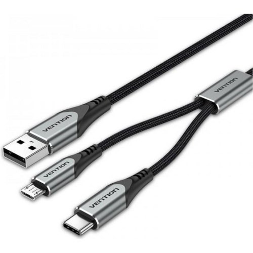 Кабель Vention, USB 2.0 Type-A to USB Type-C/Micro USB, Y-Splitter, 480Mbps, 0.5м, Gray (CQGHD)