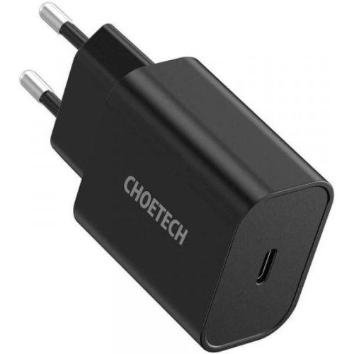 Мережевий зарядний пристрій Choetech matte wall charger, 1xUSB Type-C, PD 20W, Black (Q5004-EU-BK)