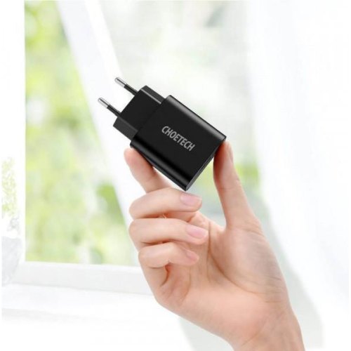 Мережевий зарядний пристрій Choetech matte wall charger, 1xUSB Type-C, PD 20W, Black (Q5004-EU-BK)