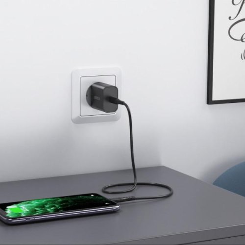 Мережевий зарядний пристрій Choetech matte wall charger, 1xUSB Type-C, PD 20W, Black (Q5004-EU-BK)