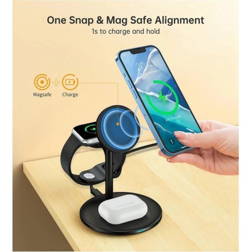 Бездротовий зарядний пристрій Choetech 3-in-1 Magnetic Wireless Fast Charger, 15W, Black (T585-F-101-CCBK)