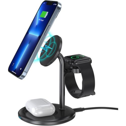Бездротовий зарядний пристрій Choetech 3-in-1 Magnetic Wireless Fast Charger, 15W, Black (T585-F-101-CCBK)