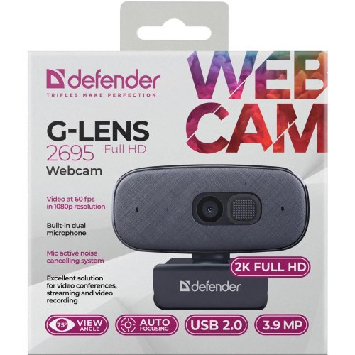 Веб-камера Defender G-lens 2695, FullHD 2K 1520p, 3.9Мп (63195)