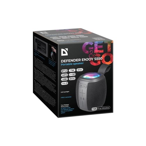 Портативна колонка Defender Enjoy S550, 7W, Bluetooth/Light/FM/USB/TF/Type-C, чорна (65553)