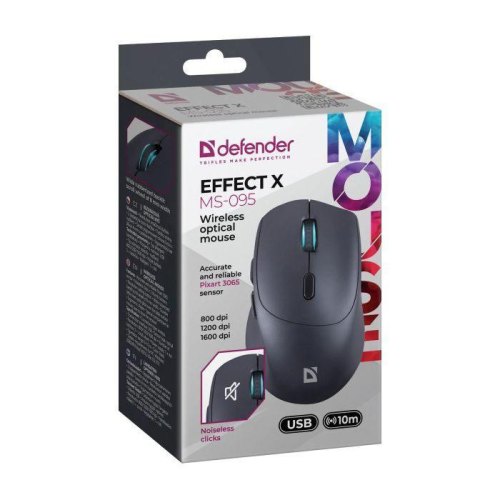 Миша бездротова Defender Effect X MS-095, до 1600dpi, безшумна, чорна (52095)
