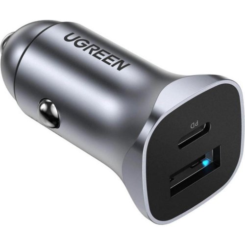 Автомобільний зарядний пристрій Ugreen EC305, USB Type-A/USB Type-C, 30W, QC 4.0, сірий (25845)