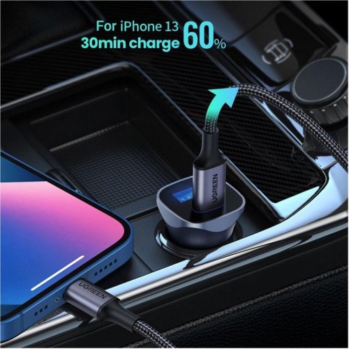Автомобільний зарядний пристрій Ugreen EC305, USB Type-A/USB Type-C, 30W, QC 4.0, сірий (25845)
