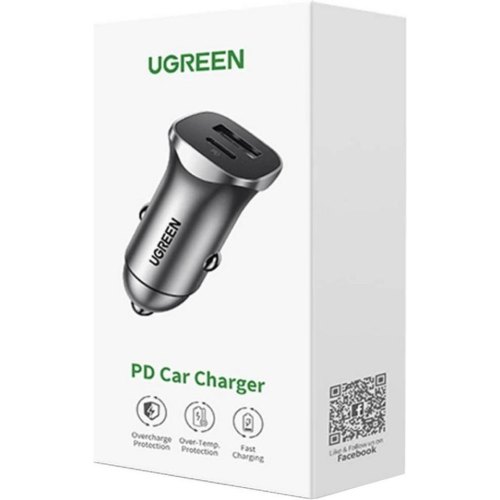 Автомобільний зарядний пристрій Ugreen EC305, USB Type-A/USB Type-C, 30W, QC 4.0, сірий (25845)