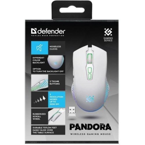 Миша бездротова, ігрова Defender Pandora GM-502, 3200dpi, 500mAh, чорна (52502)