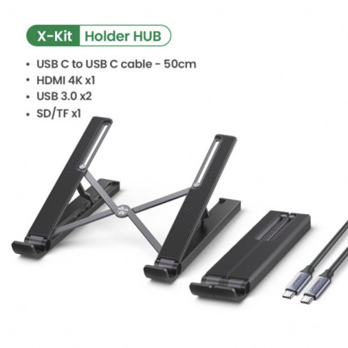 Підставка для ноутбука Ugreen CM359 X-Kit HUB, USB Type C to 2xUSB 3.2 Gen1/HDMI 4K/SD/TF, чорна (80551)