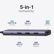 Док-станція Ugreen CM478, USB 3.0 Type-C to HDMI/2xUSB 2.0/USB 3.0/USB Type-C for charging, PD, 100W, сіра (15495)