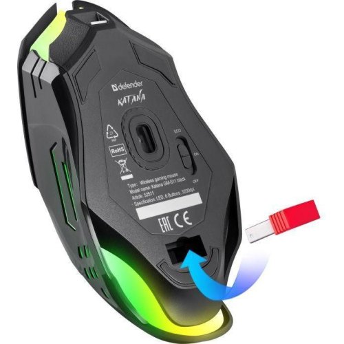 Миша бездротова, ігрова Defender Katana GM-511, 3200dpi, 400mAh, чорна (52511)