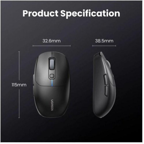 Миша бездротова, ігрова Ugreen MU103, 2.4GHz/Bluetooth, 5000dpi, чорна (90539)