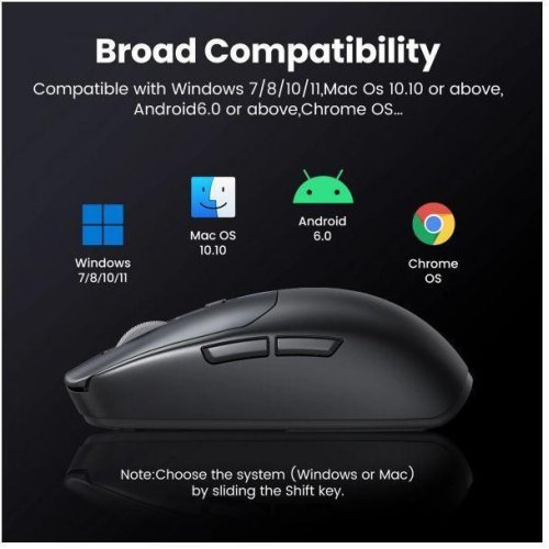 Миша бездротова, ігрова Ugreen MU103, 2.4GHz/Bluetooth, 5000dpi, чорна (90539)