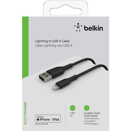 Кабель Belkin, USB Type-A to Lightning, PVC, 1м, чорний (CAA001BT1MBK)