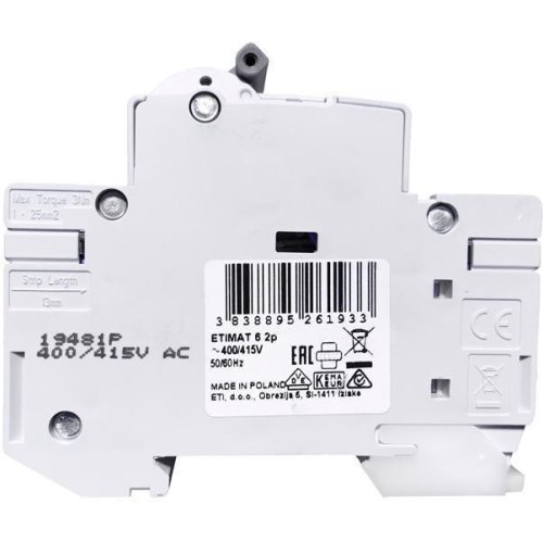 Вимикач автоматичний ETI ETIMAT 6, 2p, С, 10А, 6kA (2143514)