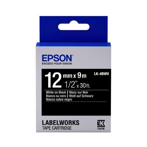 Картридж зі стрічкою Epson LK4BWV, для LW-300/400/400VP/700, ширина 12мм, довжина 9м, White/Black (C53S654009)