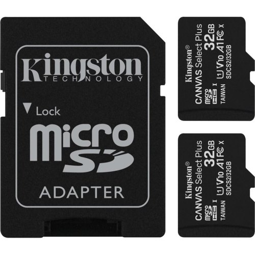 Карта пам'яті Kingston, 2x32GB, microSDXC, C10 UHS-I, SD адаптер (SDCS2/32GB-2P1A)