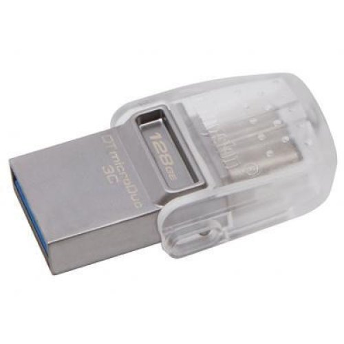 USB флеш Kingston DT Micro, 128GB, USB 3.1 Type-A/USB Type-C, Metal Silver (DTDUO3C/128GB)