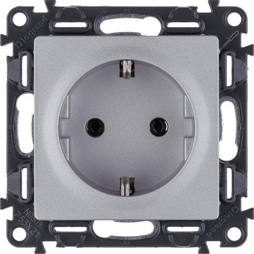 Розетка силова Legrand Valena Life, Schuko, 16А/250В, автоматичні клеми, алюміній (753621)